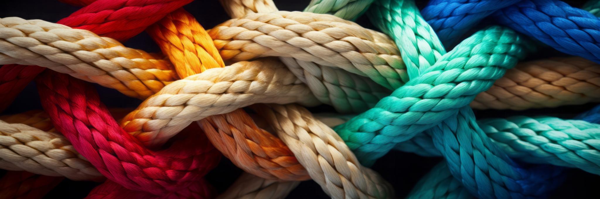 ein Knoten aus verschiedenen farbigen Seilen (c) Adobe Stock ein Knoten aus verschiedenen farbigen Seilen